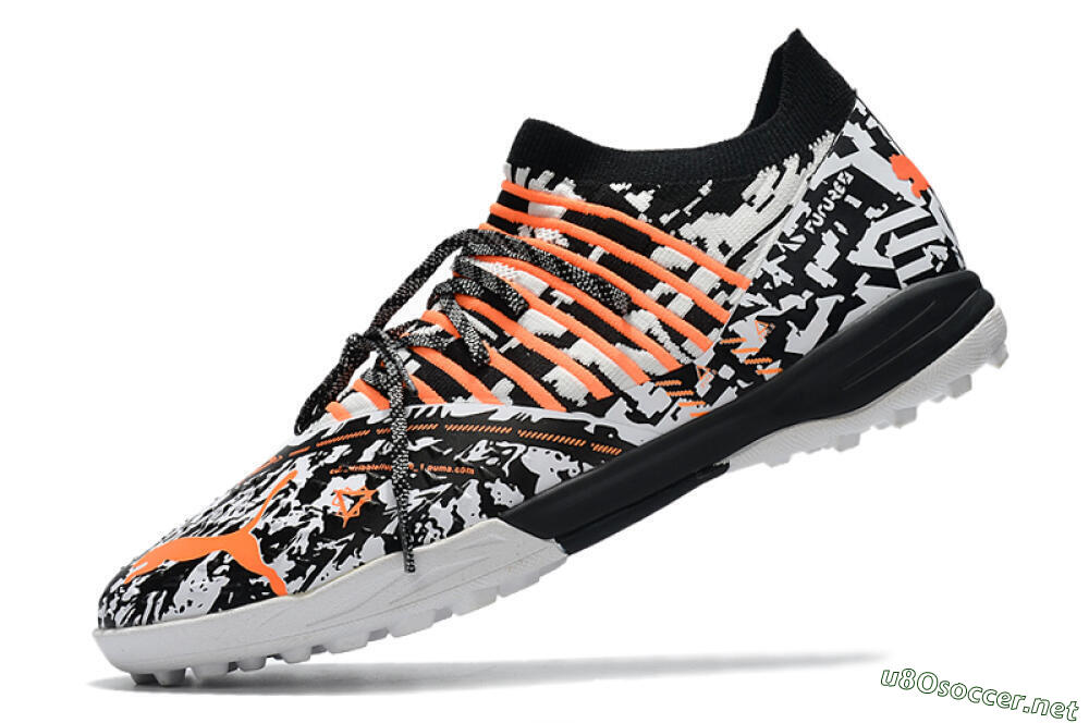 Men's Puma Future Z 1.3 Teazer TF Football Shoes - White/Black/Orange 5