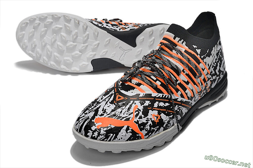 Men's Puma Future Z 1.3 Teazer TF Football Shoes - White/Black/Orange 3