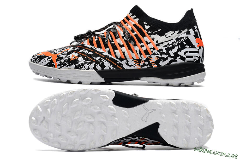 Men's Puma Future Z 1.3 Teazer TF Football Shoes - White/Black/Orange 1