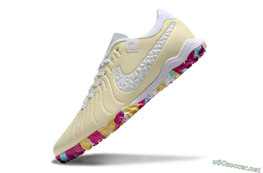 Men's Nike Tiempo Legend 10 Pro TF Football Shoes - Beige/White/Rainbow 5