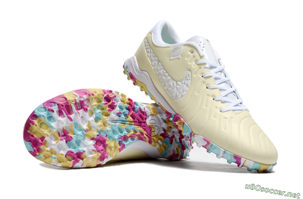 Men's Nike Tiempo Legend 10 Pro TF Football Shoes - Beige/White/Rainbow 1
