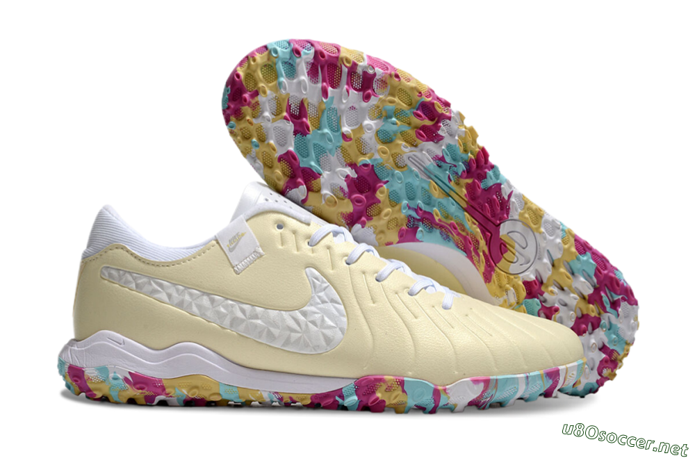 Men's Nike Tiempo Legend 10 Pro TF Football Shoes - Beige/White/Rainbow 2