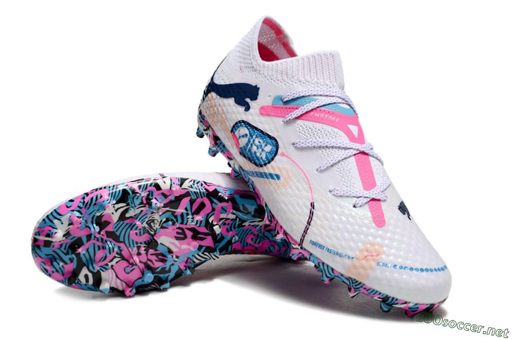 Unisex Puma Future Ultimate MG Football Boots - White/Blue/Pink 3