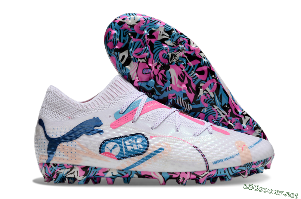 Unisex Puma Future Ultimate MG Football Boots - White/Blue/Pink 2