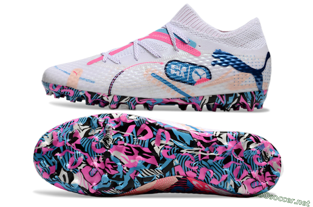 Unisex Puma Future Ultimate MG Football Boots - White/Blue/Pink 1