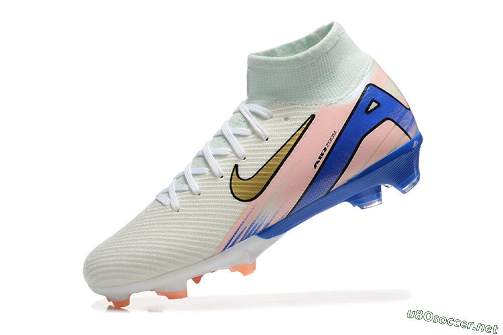 Unisex Nike Air Zoom Mercurial Superfly 10 Elite FG Football Boots - White/Gold/Blue/Pink 5