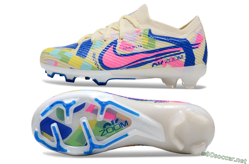 Kids Kids Nike Air Zoom Mercurial Vapor 15 Elite FG Football Boots - Beige/Blue/Yellow/Pink 1