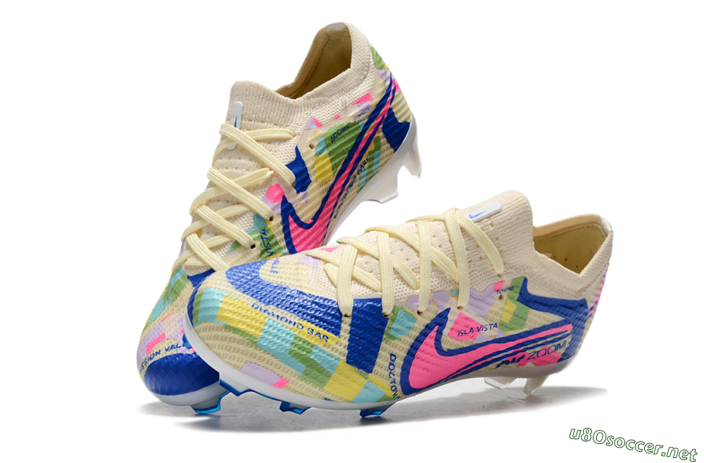 Kids Kids Nike Air Zoom Mercurial Vapor 15 Elite FG Football Boots - Beige/Blue/Yellow/Pink 3