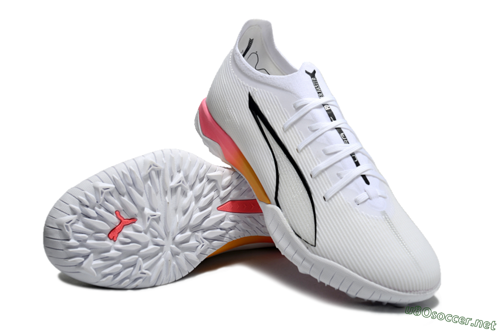 Men's Puma Ultra Ultimate TF Football Shoes - White/Black/Yellow/Pink 3