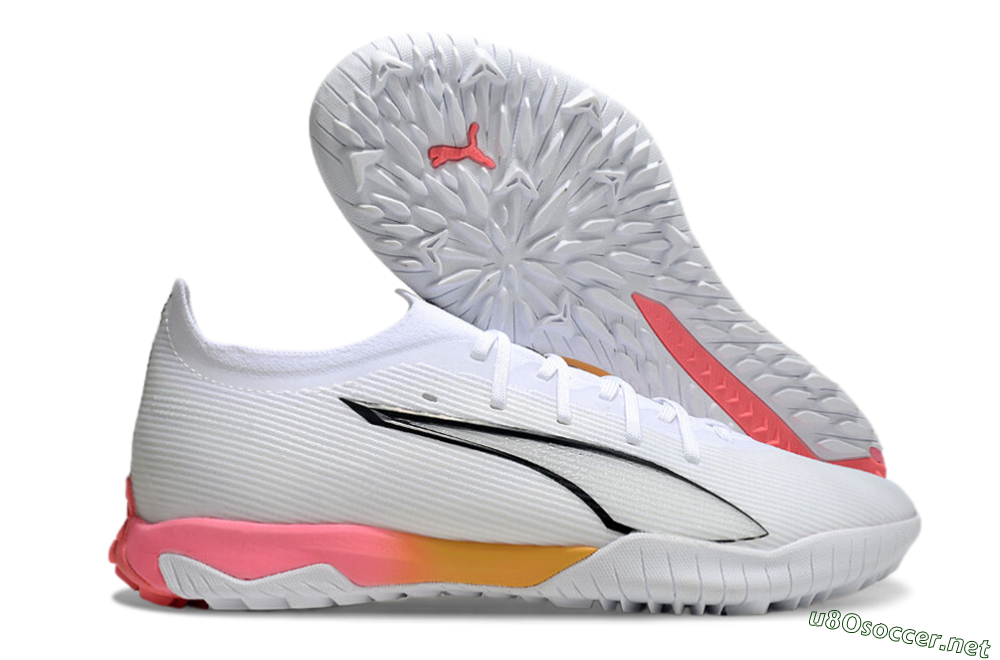 Men's Puma Ultra Ultimate TF Football Shoes - White/Black/Yellow/Pink 2