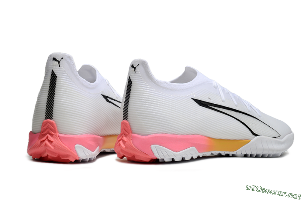 Men's Puma Ultra Ultimate TF Football Shoes - White/Black/Yellow/Pink 6