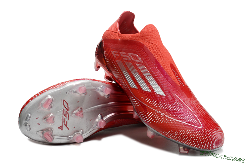 Men's Adidas F50 Elite Laceless FG Football Boots - Red/Silver 3