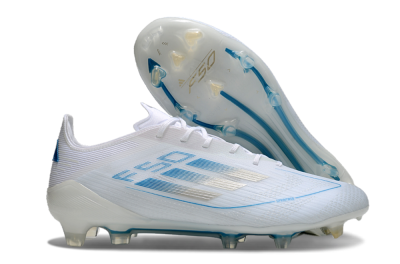 Men's Adidas F50 Elite FG Football Boots - White/Silver/Blue