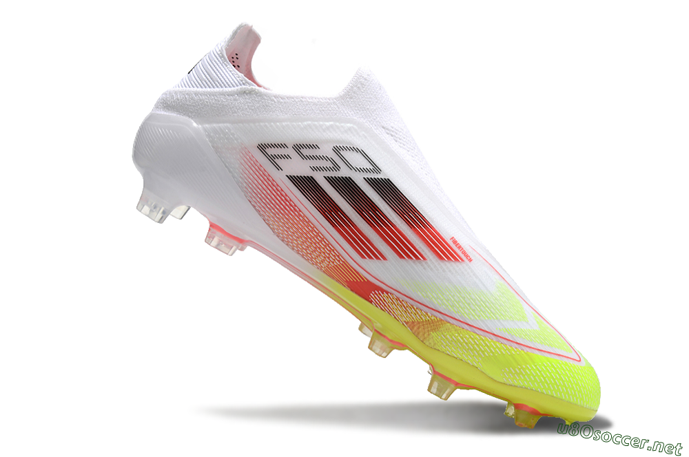 Men's Adidas F50 Elite Laceless FG Football Boots - White/Yellow/Red 4