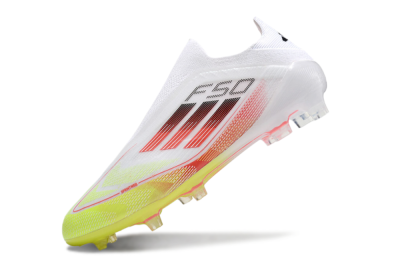 Men's Adidas F50 Elite Laceless FG Football Boots - White/Yellow/Red