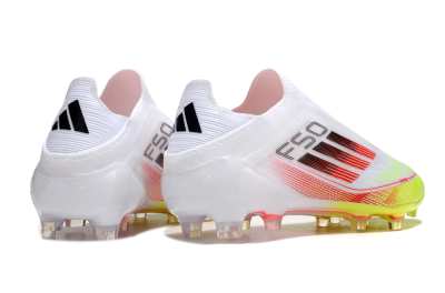 Men's Adidas F50 Elite Laceless FG Football Boots - White/Yellow/Red