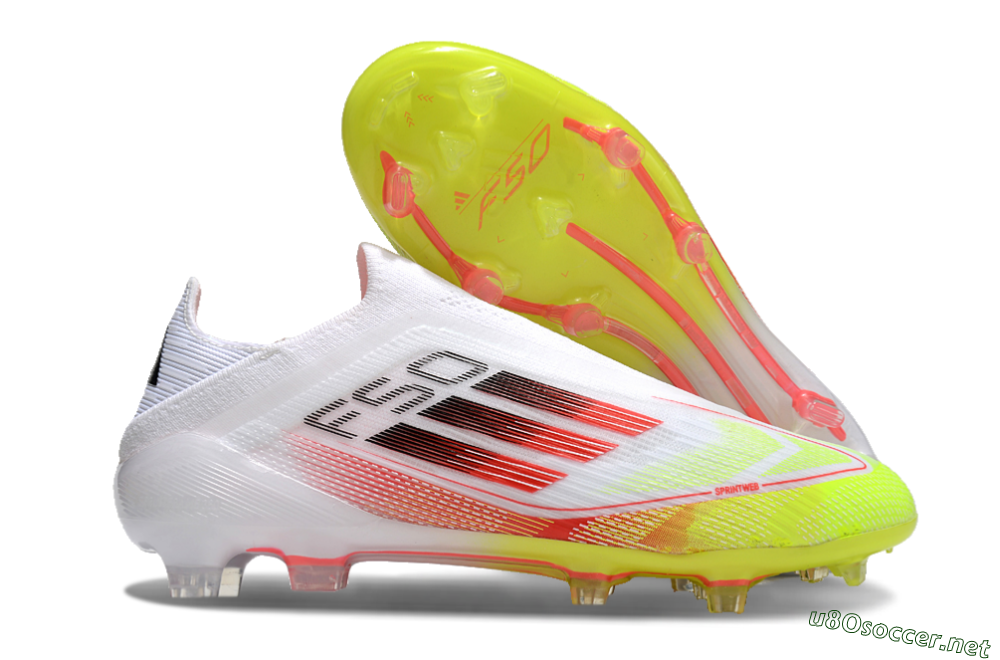 Men's Adidas F50 Elite Laceless FG Football Boots - White/Yellow/Red 2
