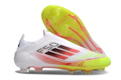 Men's Adidas F50 Elite Laceless FG Football Boots - White/Yellow/Red