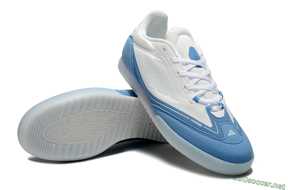 Men's Messi Adizero F50 Freestyle IC Football Shoes - White/Blue/Grey 3