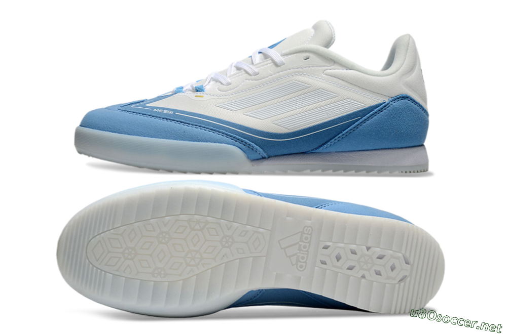 Men's Messi Adizero F50 Freestyle IC Football Shoes - White/Blue/Grey 1