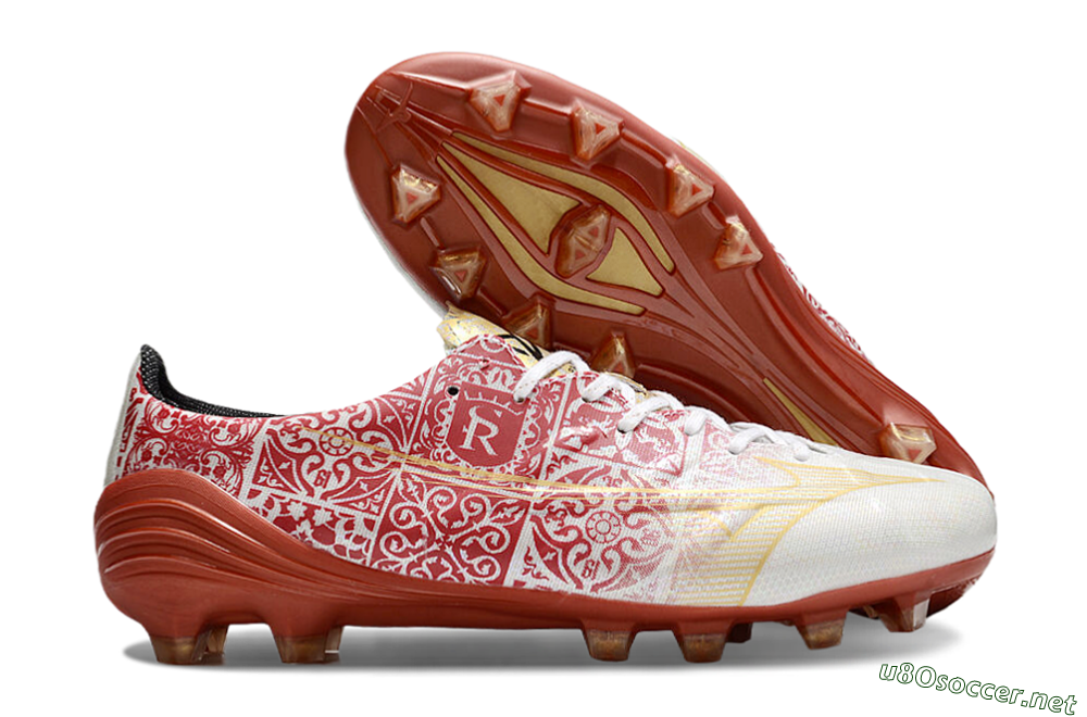 Men's Mizuno Morelia Neo FG Football Boots - White/Red/Gold 2