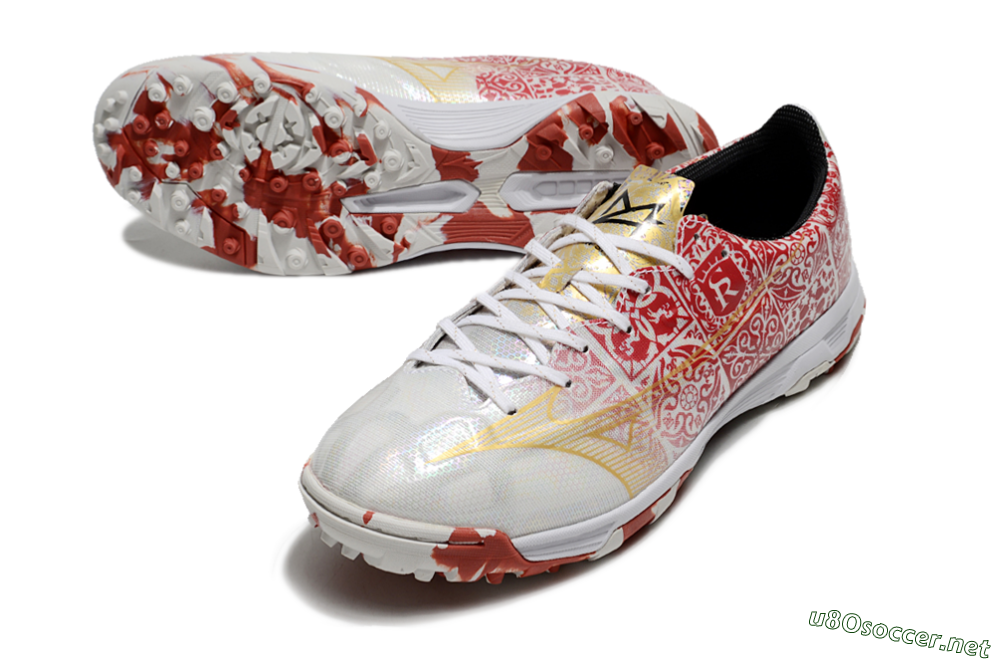 Men's Mizuno Morelia Neo TF Football Shoes - White/Red/Gold 3
