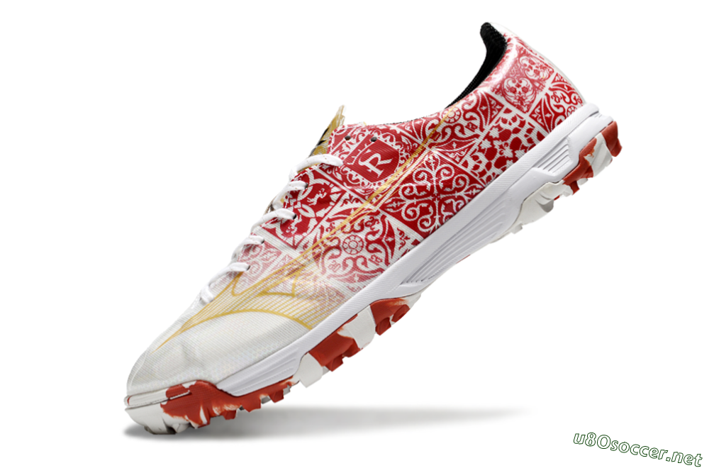 Men's Mizuno Morelia Neo TF Football Shoes - White/Red/Gold 5