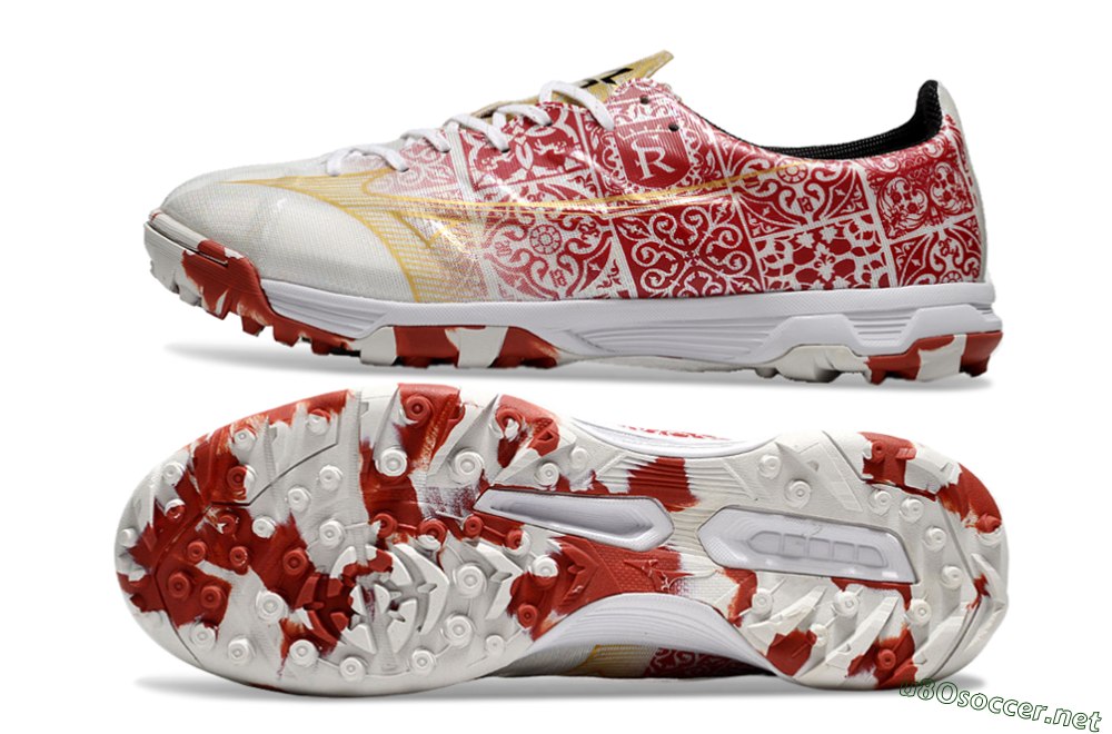 Men's Mizuno Morelia Neo TF Football Shoes - White/Red/Gold 1