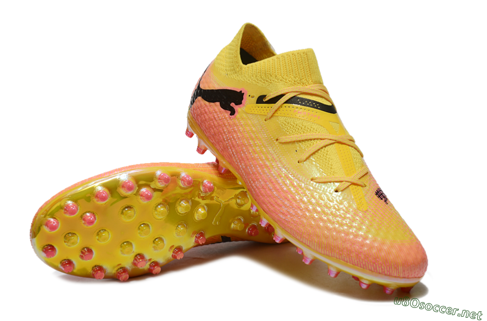 Unisex Puma Future Ultimate MG Football Boots - Pink/Black/Yellow 3