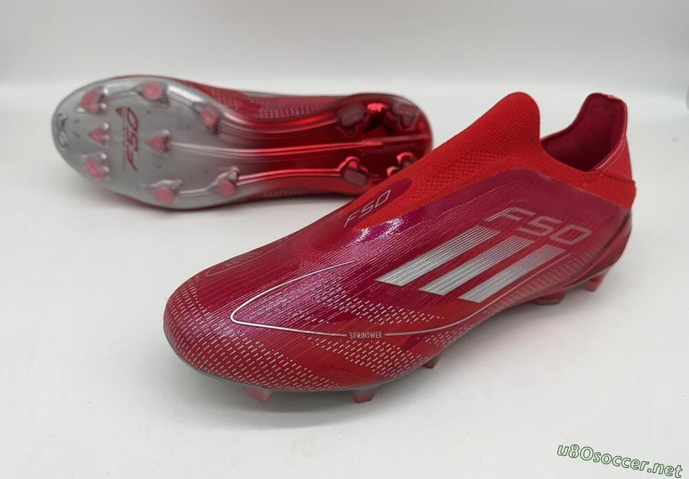 Men's Adidas F50 Elite Laceless FG Football Boots - Red/Silver