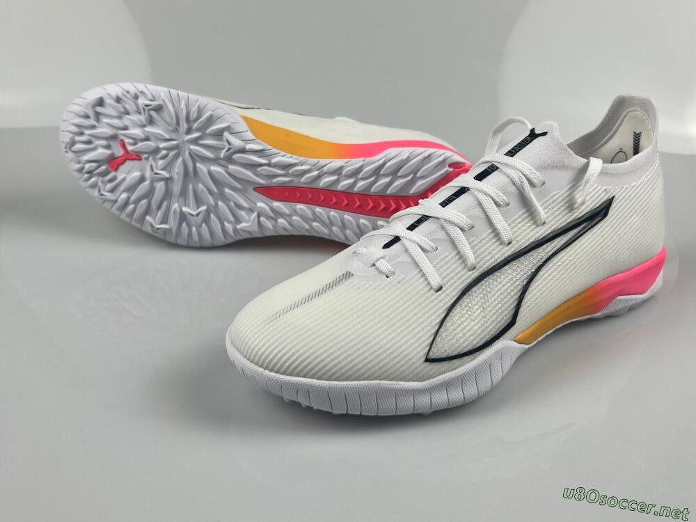 Men's Puma Ultra Ultimate TF Football Shoes - White/Black/Yellow/Pink