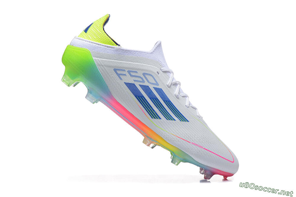 Men's Adidas F50 Elite FG Football Boots - White/Blue/Yellow/Pink 4