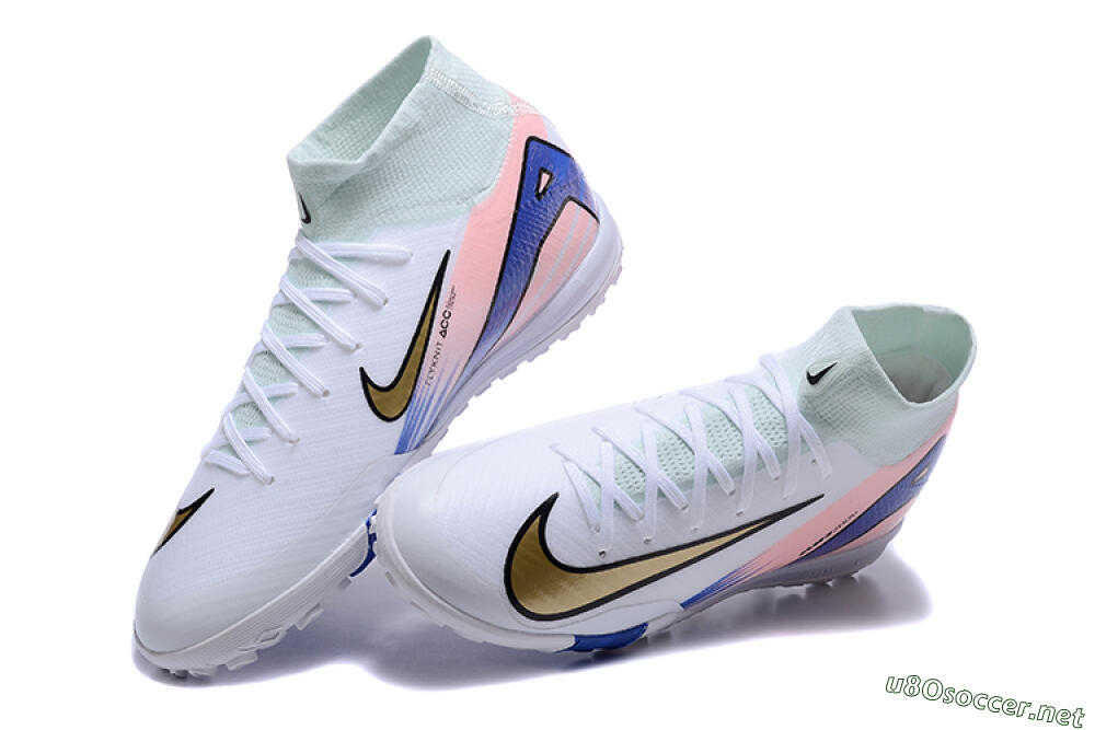 Unisex Nike Air Zoom Mercurial Superfly 10 Elite TF Football Shoes - White/Gold/Blue/Pink 3