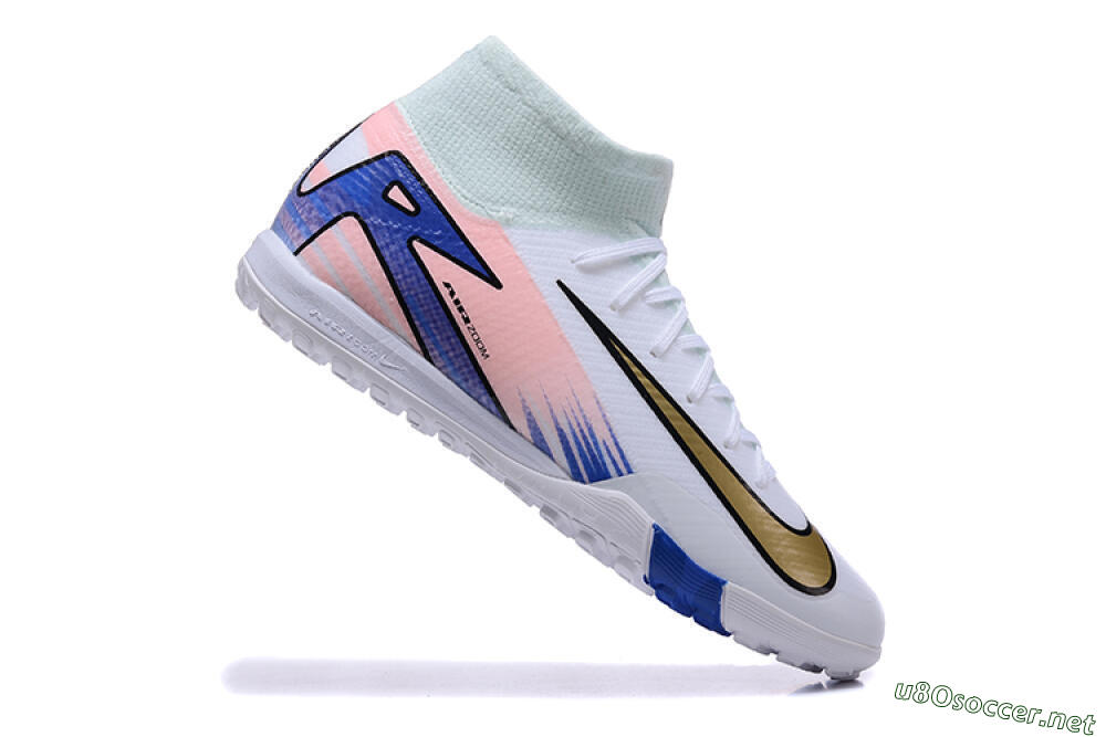Unisex Nike Air Zoom Mercurial Superfly 10 Elite TF Football Shoes - White/Gold/Blue/Pink 4