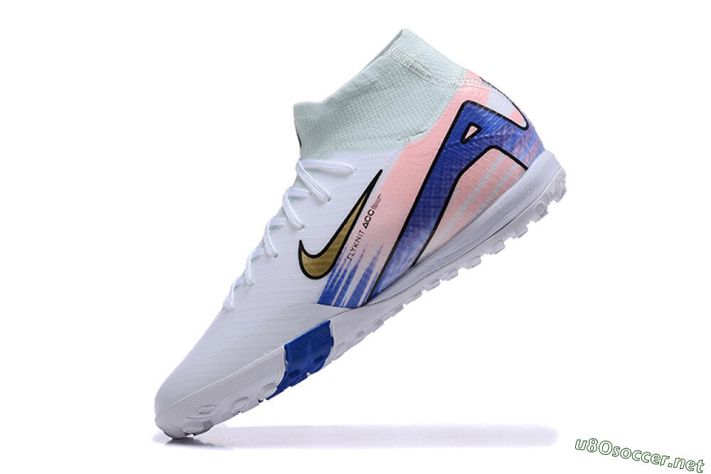 Unisex Nike Air Zoom Mercurial Superfly 10 Elite TF Football Shoes - White/Gold/Blue/Pink 5