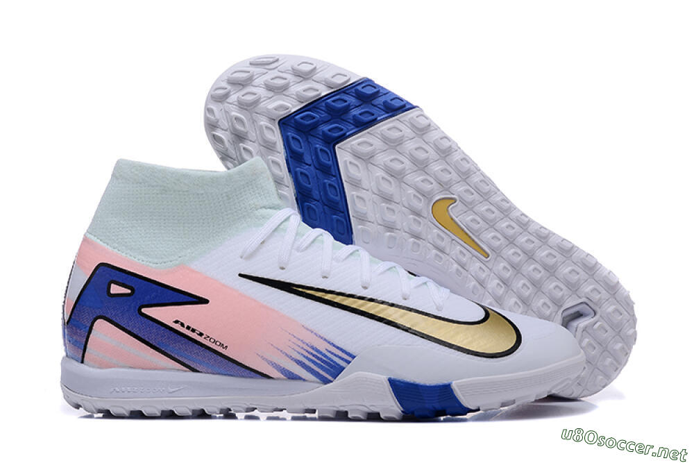 Unisex Nike Air Zoom Mercurial Superfly 10 Elite TF Football Shoes - White/Gold/Blue/Pink 2