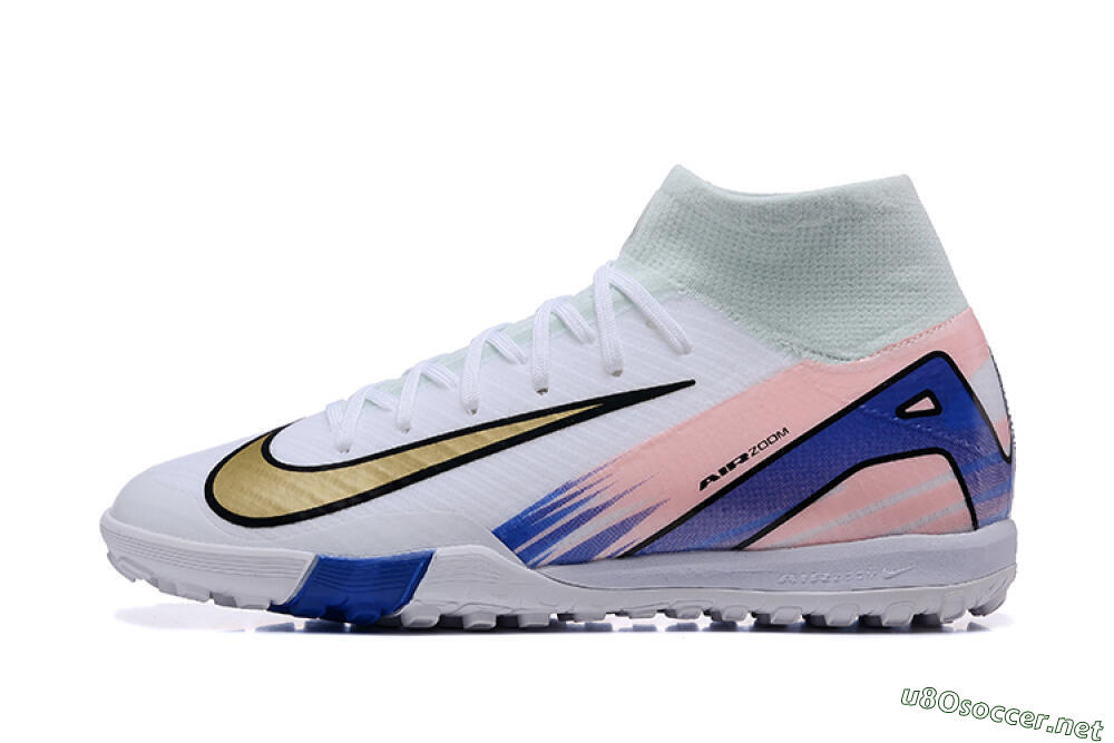 Unisex Nike Air Zoom Mercurial Superfly 10 Elite TF Football Shoes - White/Gold/Blue/Pink 0