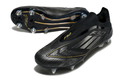 Men's Adidas F50 Elite Laceless SG Football Boots - Black/Silver/Gold