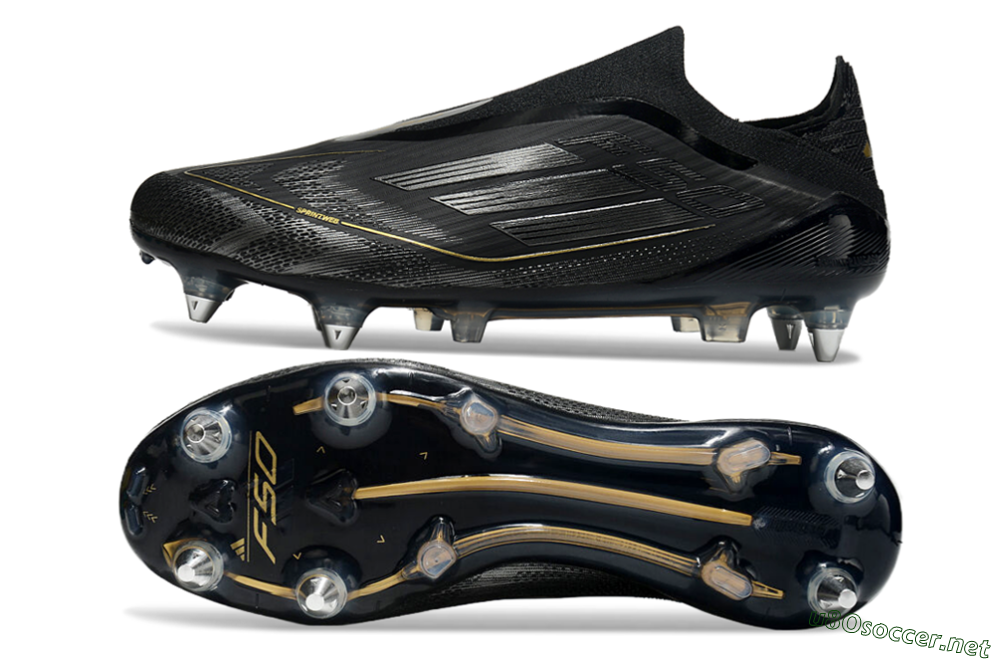 Men's Adidas F50 Elite Laceless SG Football Boots - Black/Silver/Gold 1