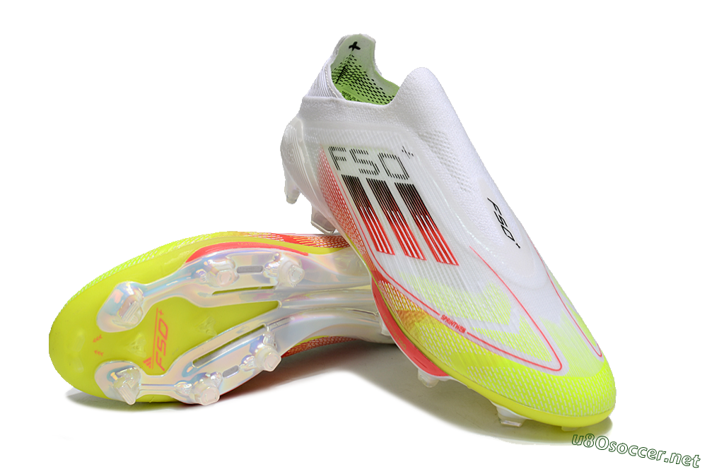 Men's Adidas F50+ Lightstrike Elite Laceless FG Football Boots - White/Red/Yellow 3