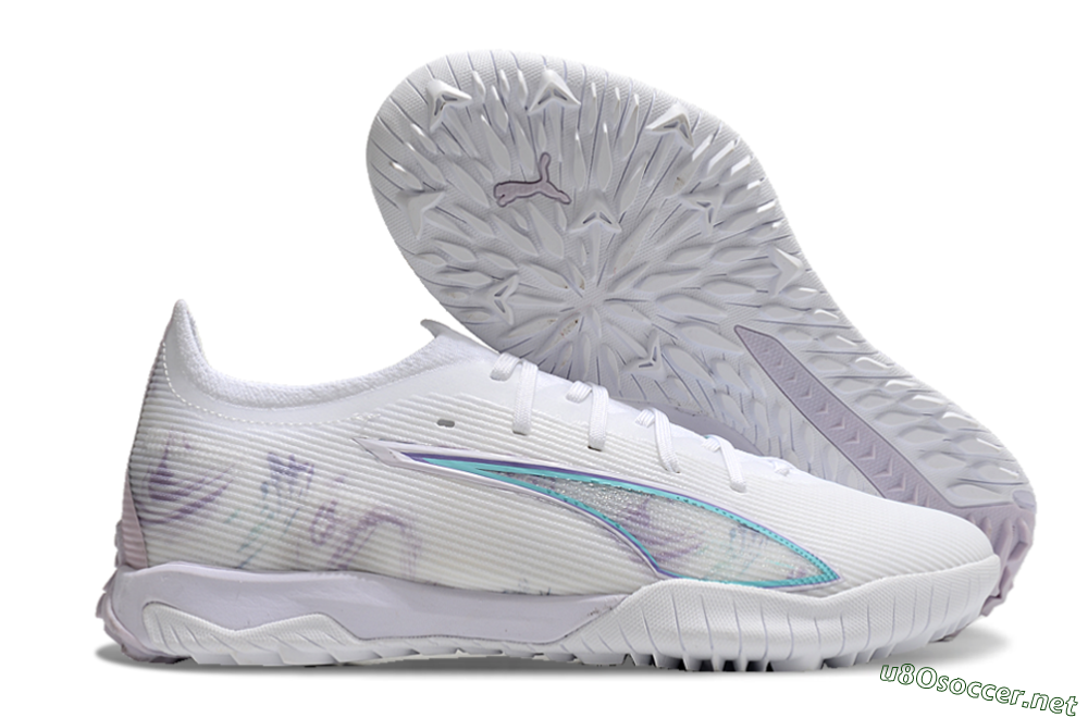 Men's Puma Ultra Ultimate TF Football Shoes - White/Purple/Blue 2