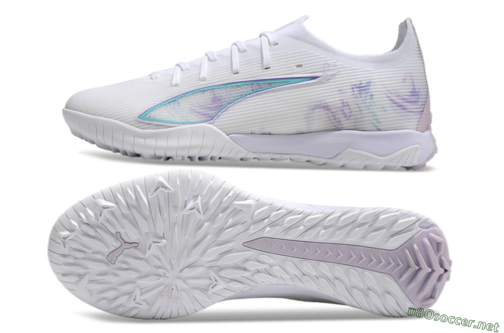 Men's Puma Ultra Ultimate TF Football Shoes - White/Purple/Blue 1