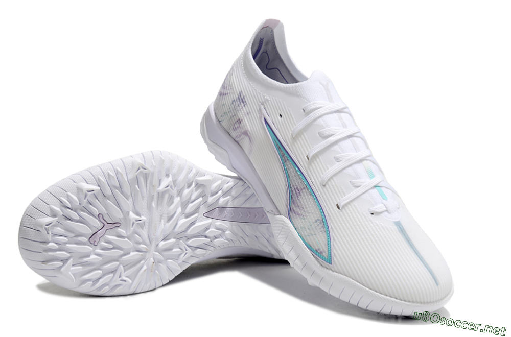 Men's Puma Ultra Ultimate TF Football Shoes - White/Purple/Blue 3