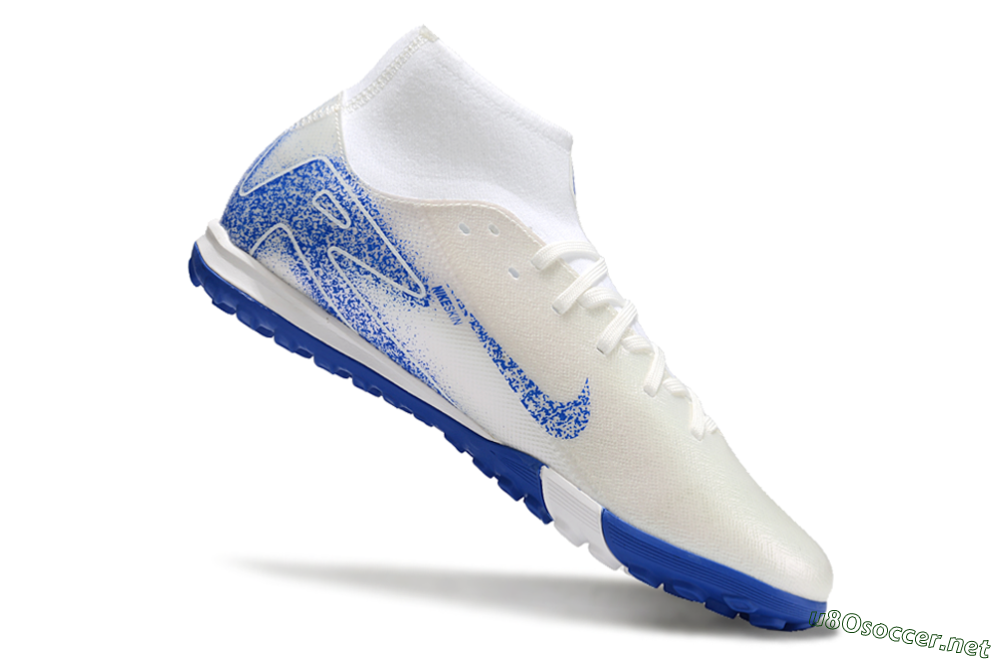 Men's Nike Air Zoom Mercurial Superfly 10 Elite TF Football Shoes - Beige/White/Blue 4