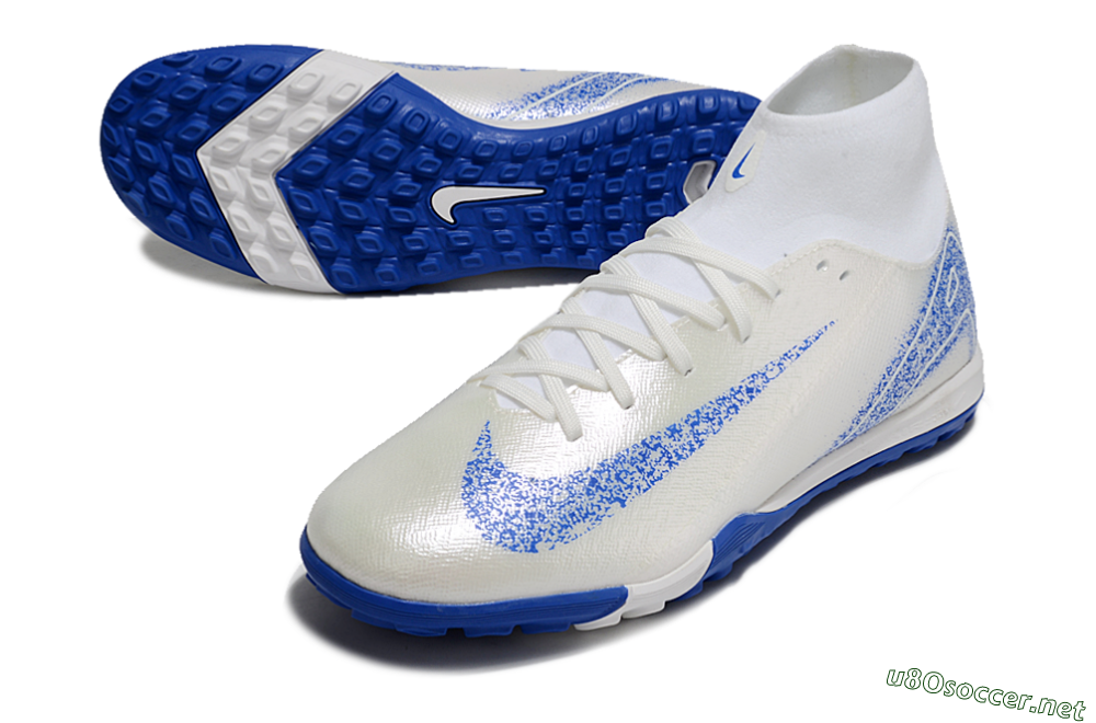 Men's Nike Air Zoom Mercurial Superfly 10 Elite TF Football Shoes - Beige/White/Blue 3