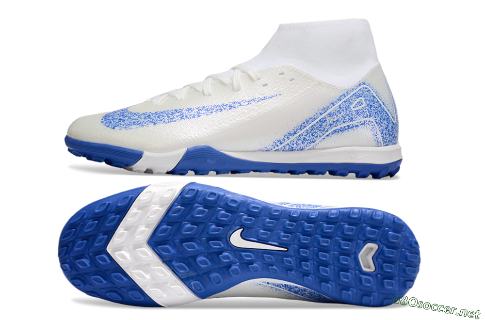 Men's Nike Air Zoom Mercurial Superfly 10 Elite TF Football Shoes - Beige/White/Blue 1