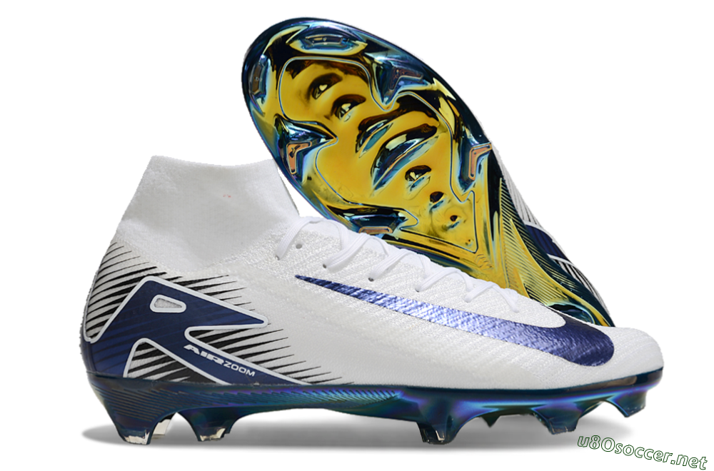 Men's Nike Air Zoom Mercurial Superfly 10 Elite FG Football Boots - White/Blue/Gold 2