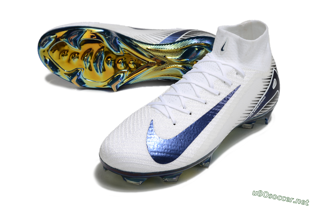 Men's Nike Air Zoom Mercurial Superfly 10 Elite FG Football Boots - White/Blue/Gold 3