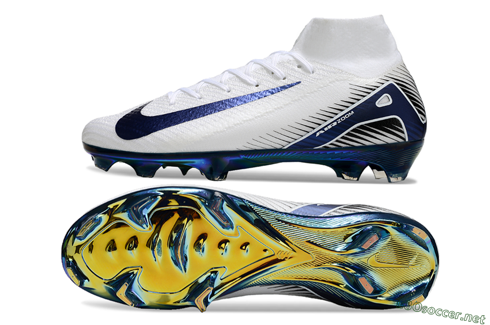 Men's Nike Air Zoom Mercurial Superfly 10 Elite FG Football Boots - White/Blue/Gold 1