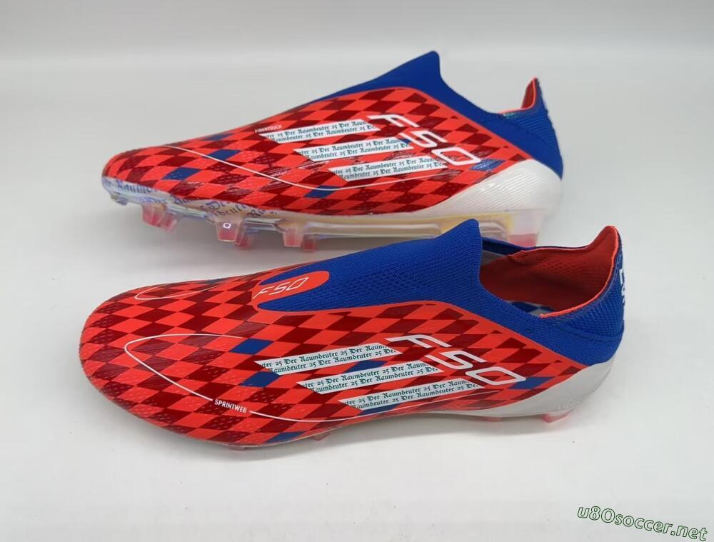 Men's Adidas F50+ Lightstrike Elite Laceless FG Football Boots - Red/Blue/White